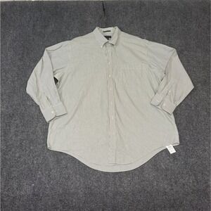 Lands' End Button Down Shirt Mens 18-34 Green Striped Good No Iron Oxford Big
